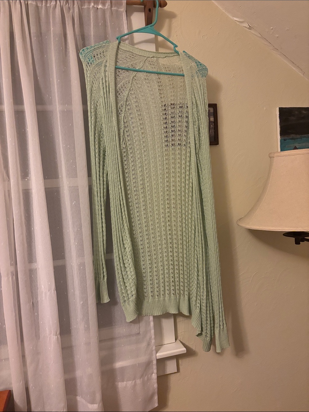 Light Mint Green Open Knit Cardigan
